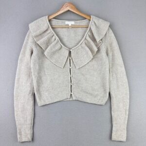 H&M Cardigan Sweater Womens S Beige Wool Blend Peter Pan Collar Button Front